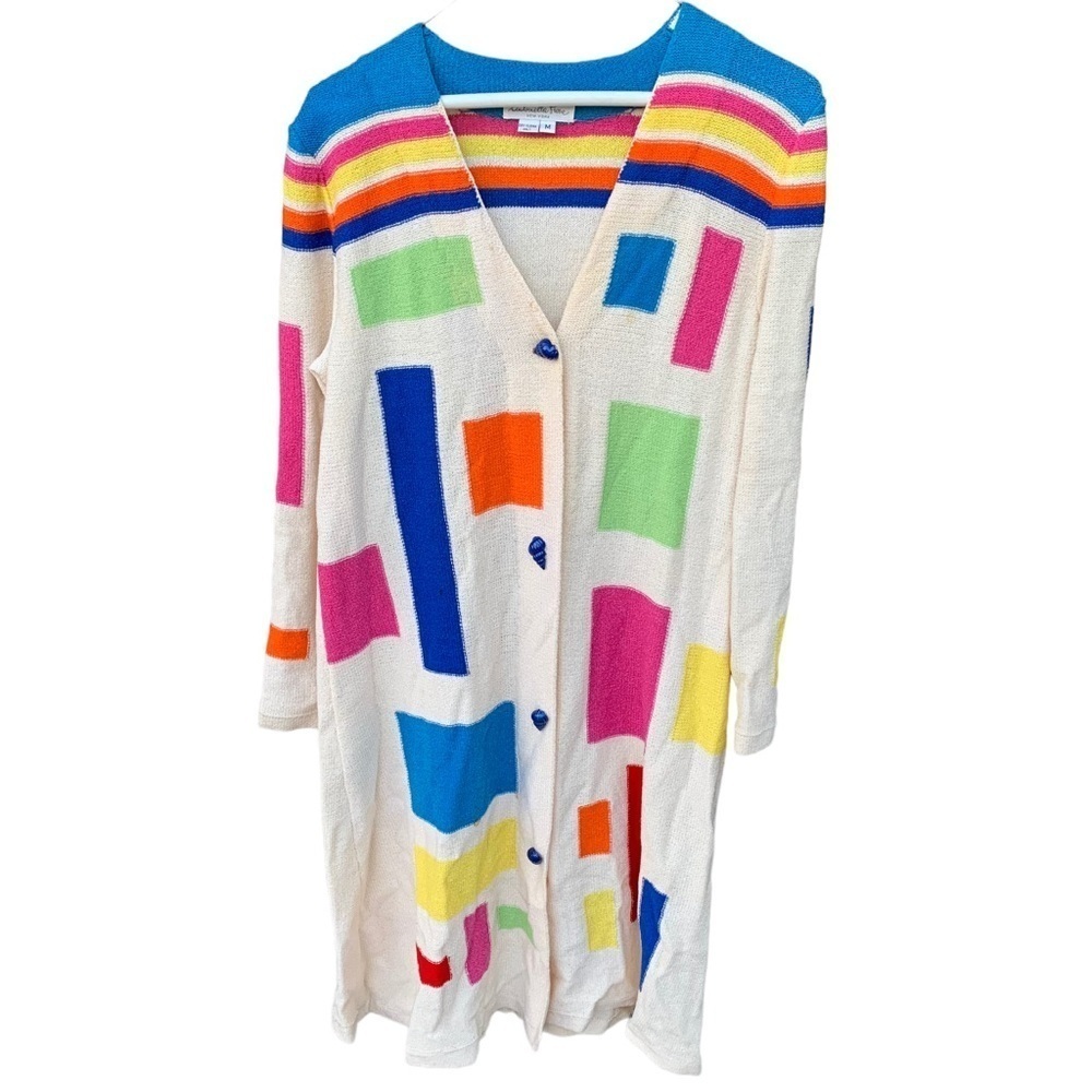 ANTONELLA PREVE  Woman's Sweater Dress Vintage Knit Color Block M Long Cardigan